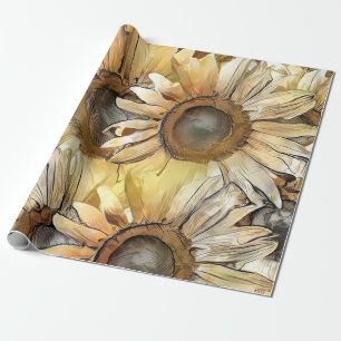 Waterverf Yellow Bouquet Sunflower Collectie Cadeaupapier