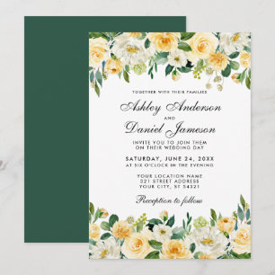 Waterverf Yellow Gold Green Wedding Elegant Kaart