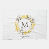 Waterverf Yellow Magnolia Wreatmonogram Theedoek (Horizontaal)