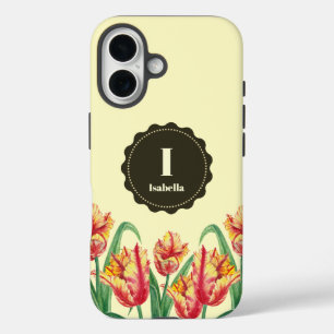 Waterverf Yellow Parrot Tulips Floral Monogram iPhone 16 Hoesje