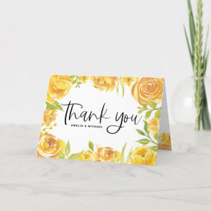 Waterverf Yellow Roses en Peonies Wedding Bedankkaart