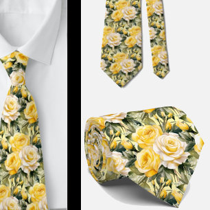 Waterverf Yellow Roses Spring Summer Floral Stropdas