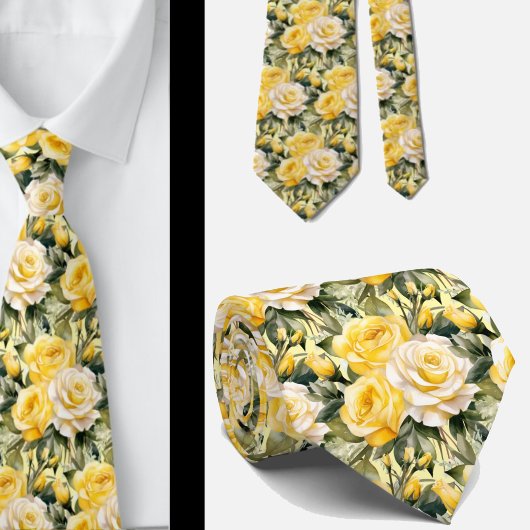 Waterverf Yellow Roses Spring Summer Floral Stropdas