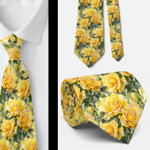 Waterverf Yellow Roses Spring Summer Floral Stropdas