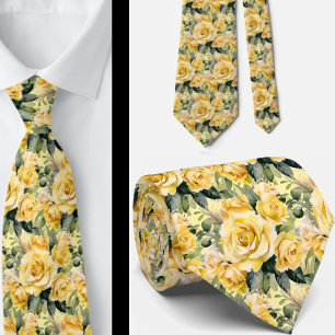 Waterverf Yellow Roses Spring Summer Floral Stropdas