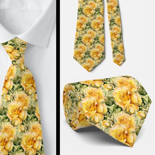 Waterverf Yellow Roses Spring Summer Floral Stropdas