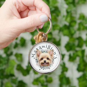 Waterverf Yorkie en Floral Wreath Sleutelhanger