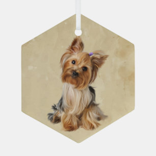 Waterverf Yorkie Yorkshire Terrier Dog Pet Glas Ornament
