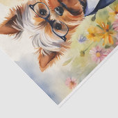 Waterverf Yorkshire Terrier in bloemendecoupage Tissuepapier (Detail)