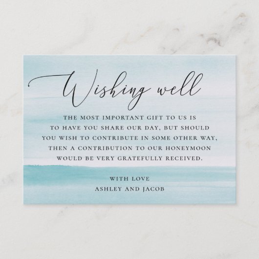 Waterverf zacht blauw nautische bruiloft wensen go informatiekaartje (Voorkant)