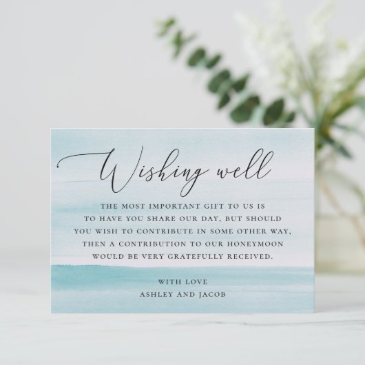 Waterverf zacht blauw nautische bruiloft wensen go informatiekaartje (Staand voorkant)