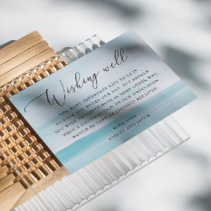 Waterverf zacht blauw nautische bruiloft wensen go informatiekaartje