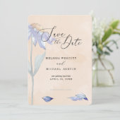 Waterverf Zacht Peach met Paars Daisy Wedding Save The Date (Staand voorkant)