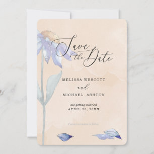 Waterverf Zacht Peach met Paars Daisy Wedding Save The Date