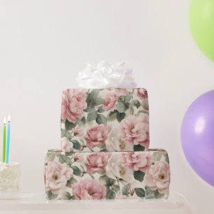 Waterverf Zacht Roze Roos Beige Bloemmotief Cadeaupapier