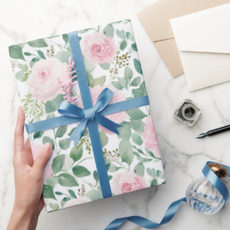 Waterverf Zacht Roze Rozen Bloemstuk  Cadeaupapier