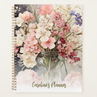Waterverf Zacht Roze Wildflowers Cottagecore Planner