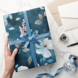 Waterverf Zachte Blauwe Bloem Witte Bloemmotief Cadeaupapier