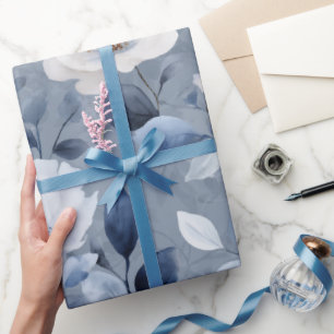 Waterverf Zachte Blauwe Bloem Witte Bloemmotief Cadeaupapier