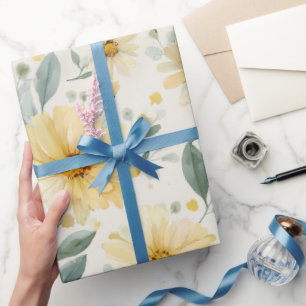 Waterverf Zachte Gele Madeliefje Witte Bloemmotief Cadeaupapier