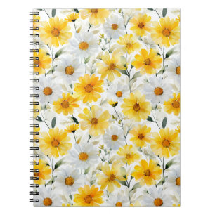 Waterverf Zachte Gele Madeliefje Witte Bloemmotief Notitieboek