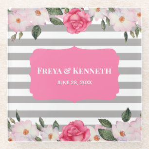 Waterverf zachte roze witte rozen bloem bruiloft glazen onderzetter