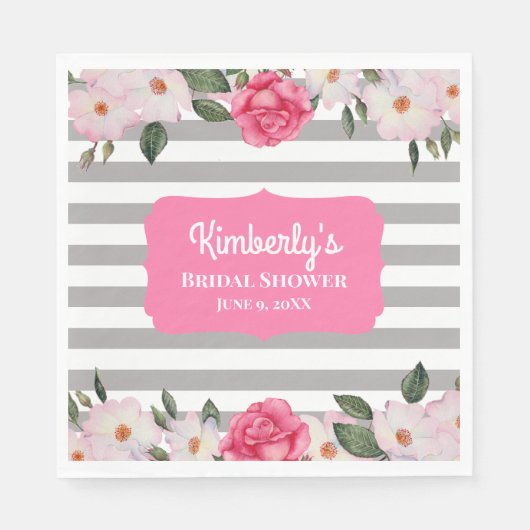 Waterverf zachte roze witte rozen bruidsshower servet (Voorkant)