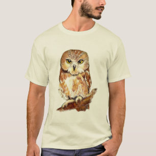 Waterverf Zag Whet Uil Schattigee Vogel Natuur Kun T-shirt