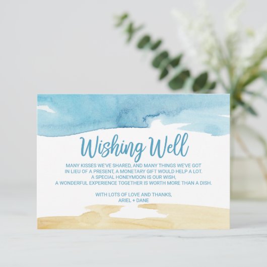 Waterverf zand en Zee bruiloft goed Informatiekaartje (Staand voorkant)