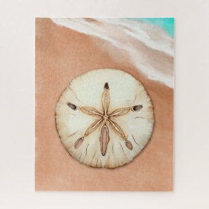 Waterverf zanddollar op het strand legpuzzel