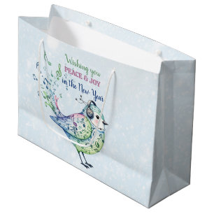 Waterverf Zangvogel Stuurt Kerstwensen Groot Cadeauzakje