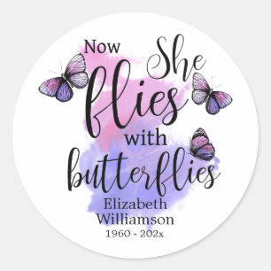 Waterverf Ze vliegt met Butterflies Memorial Ronde Sticker