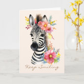 Waterverf Zebra en bloemenkrans Kaart (Gele Bloem)