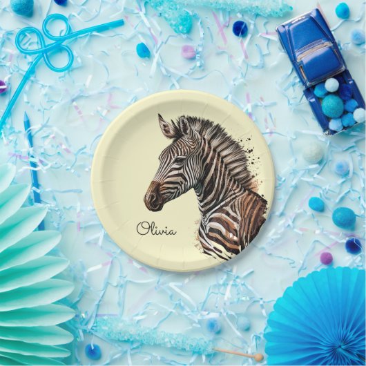 Waterverf zebra hoofddecoratie papieren bordje (Feest)