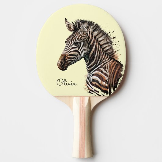 Waterverf zebra hoofddecoratie tafeltennisbatje (Voorkant)