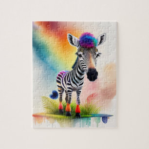 Waterverf Zebra met regenboogkleuren, Zebra Legpuzzel
