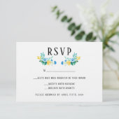 Waterverf Zee Blue Floral Wedding RSVP (Staand voorkant)