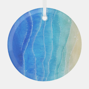Waterverf zee en strand uitzicht. glas ornament