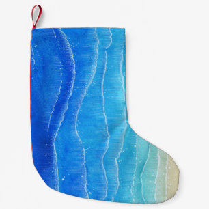 Waterverf zee en strand uitzicht. kleine kerstsok