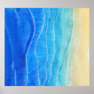 Waterverf zee en strand uitzicht. poster