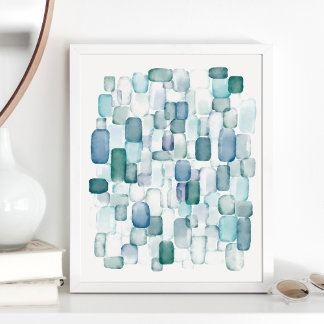 Waterverf Zee Glass Art Print