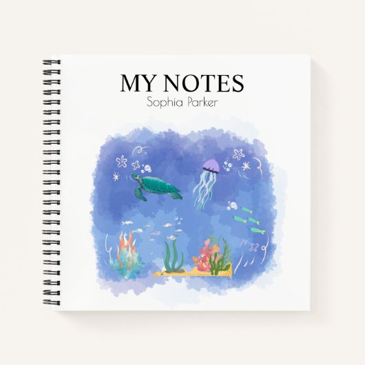 Waterverf Zee leven gepersonaliseerd Notitieboek (Voorkant)