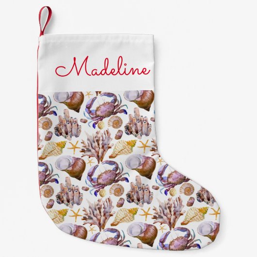 Waterverf Zee Life | Jouw namen toevoegen Kleine Kerstsok (Voorkant)