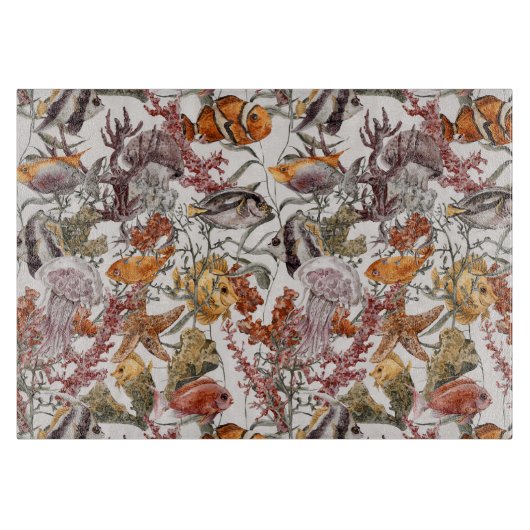 Waterverf Zee Life Patroon 2 Snijplank (Voorkant)