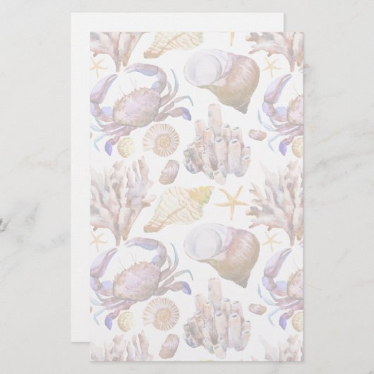 Waterverf Zee Life Patroon 4 Briefpapier (Voorkant / Achterkant)