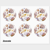 Waterverf Zee Life Patroon 4 Ronde Sticker (Vel)
