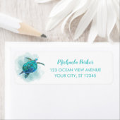 Waterverf Zee Schildpad Aqua Blue Retouradres Etiket (Insitu)