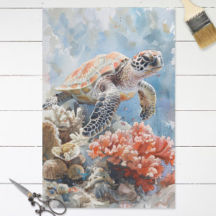 Waterverf Zee Schildpad en koraal Decoupage Tissuepapier