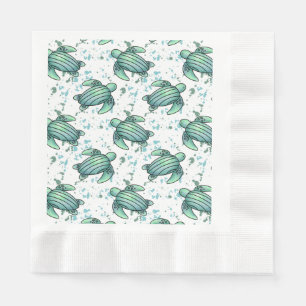 waterverf zee schildpad groen blauw patroondier servet