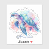 Waterverf Zee schildpad monogrammen Sticker (Vel)